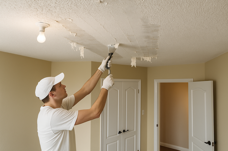 Popcorn ceiling removal pricing guide in Burlington with smooth ceiling finish options